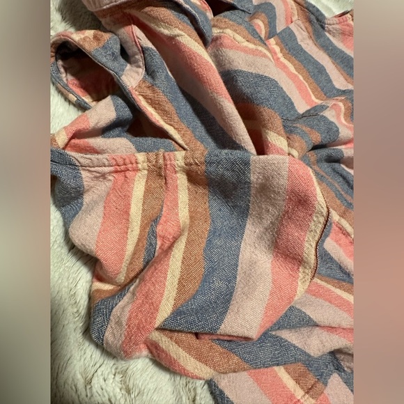 Dip Pink and Blue Linen Sleeveless Front Tie Striped Shirt - Picture 10 of 11